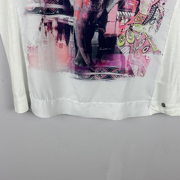 Olsen Europe Artsy Graphic Short Sleeve Tee in White and Purple Size  8 - Picture 6 of 9